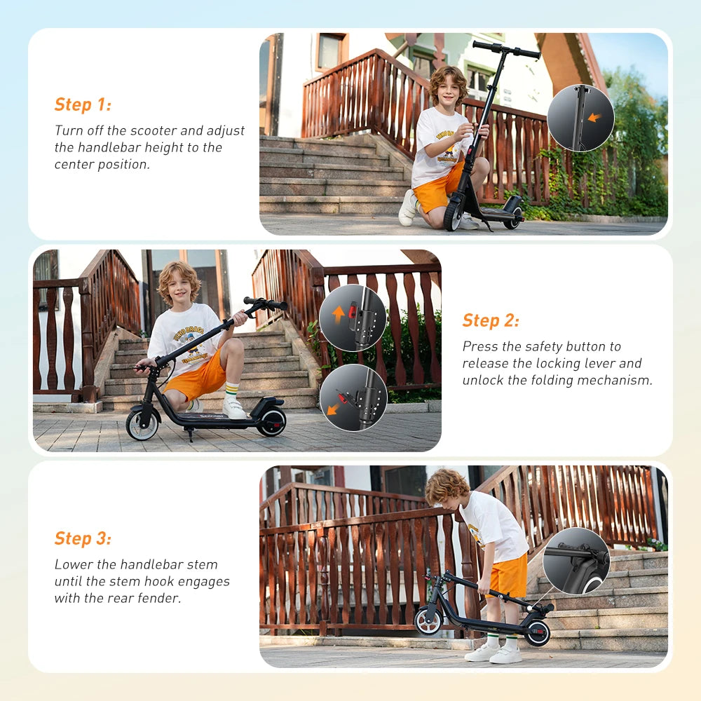 iScooter iK3Max Kids Electric Scooter 200W 4.5Ah Scooter 13KM Range Foldable Scooter Solid Tire Bluetooth Connection Kid Scooter