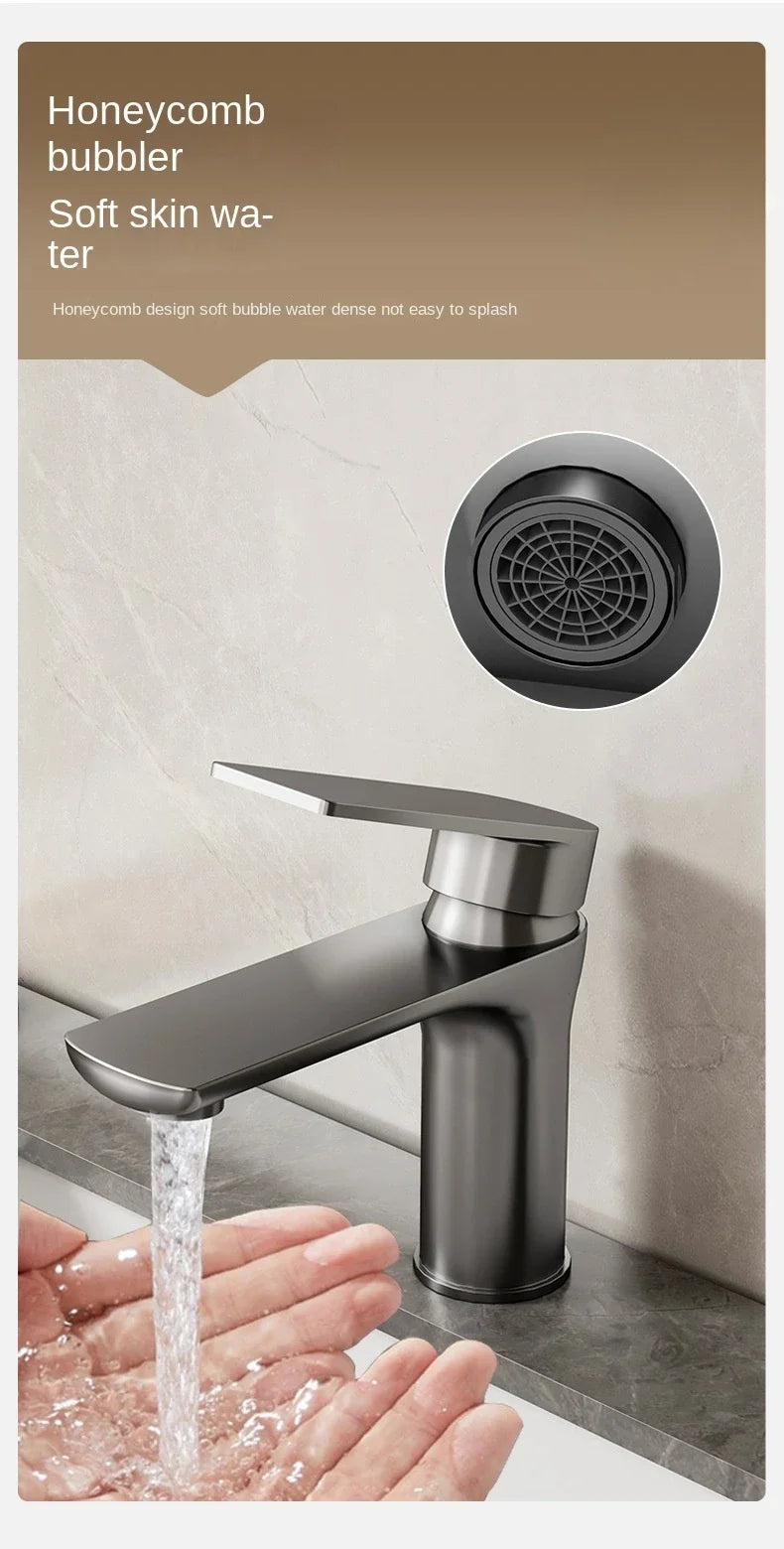 Stainless Steel Hot and Cold Water Faucet for Bathroom Sink, Washbasin, Countertop, Household Stainless Steel Basin Faucet