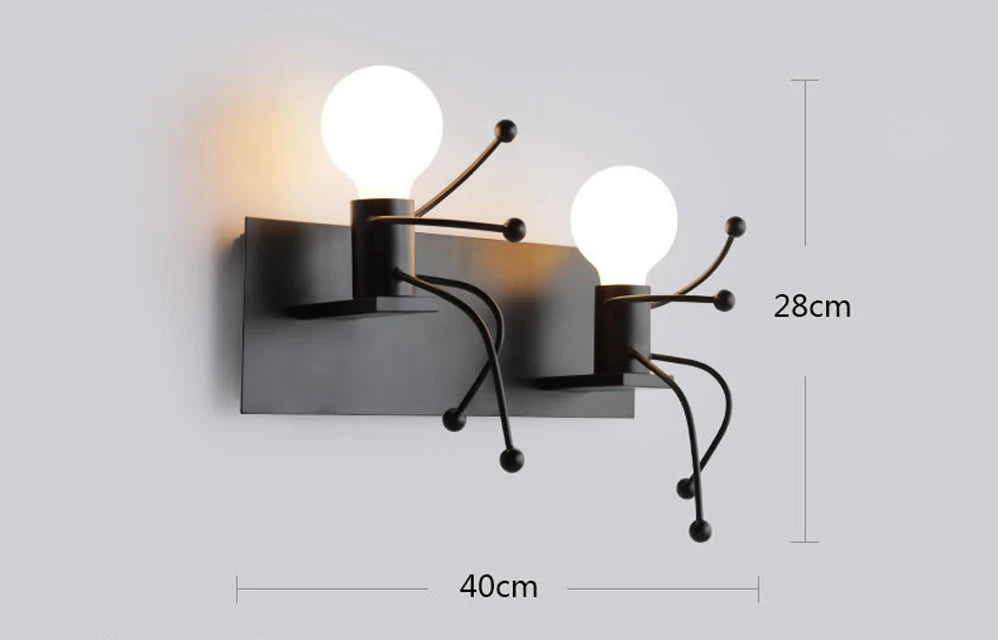 Modern LED  Wall Lamp Nordic Cartoon Doll Wall Lights  American Creative Metal Robot Sconce for Kids Baby Room Living Bedroom