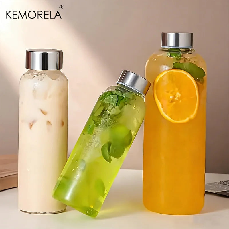 Glass Sports Water Bottle with Lid Leak-Proof And Heat-Resistant 500/750/1000ML for Travel And Storing Such As Juices, Smoothies