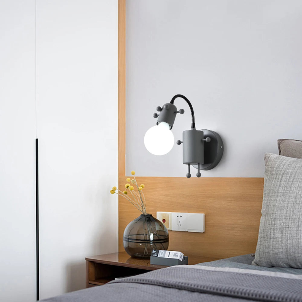 Modern LED  Wall Lamp Nordic Cartoon Doll Wall Lights  American Creative Metal Robot Sconce for Kids Baby Room Living Bedroom