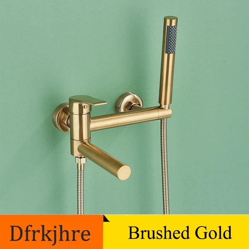 Bathroom Bathtub Faucet Wall Mounted Brushed Gold Rotatable Bathtub Shower Set Bidet Bathtub Mixer Tap With Hand Shower