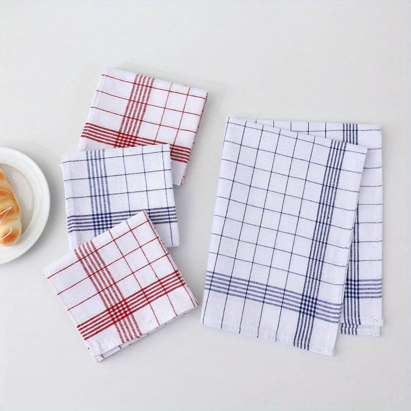 6/12Pcs, 45Cm*60Cm, Two-Color Kitchen Tea Towels, Pure Cotton Striped Plaid Kitchen Towels, Blue/Red Plaid, Dining Supplies, Kit
