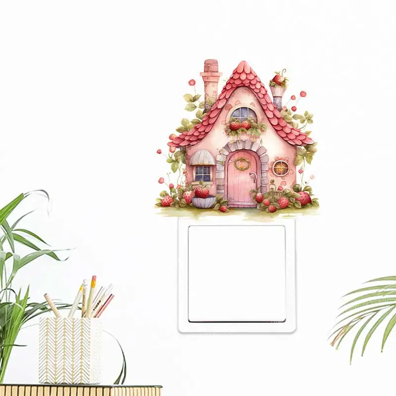 Plants Flowers House Switch Sticker Wall Stickers living Room Socket Light Switch Background Self-adhesive Decoration M1042