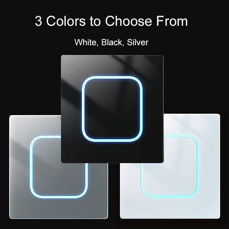 Wallpad 1 2 3 4 Gang Wall Light Switch 1 2 Way Black Glass Impulse Momentary Switch LED Indicator