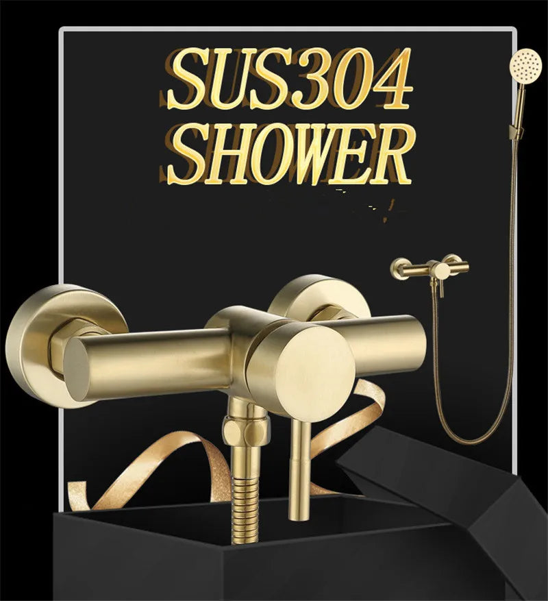 Tuqiu Brushed Gold Bathroom Shower Faucet Set Wall Mounted Shower Faucet, Bathroom Cold and Hot Bath and Shower Mixer Taps Brass