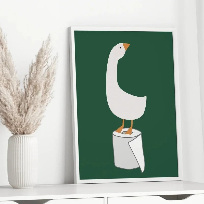 Bathroom Wall Decor, Silly Goose Bathroom Art Print , Toilet Paper, Bathroom Kids Art, Dark Green Nursery Decor, Toilet Art