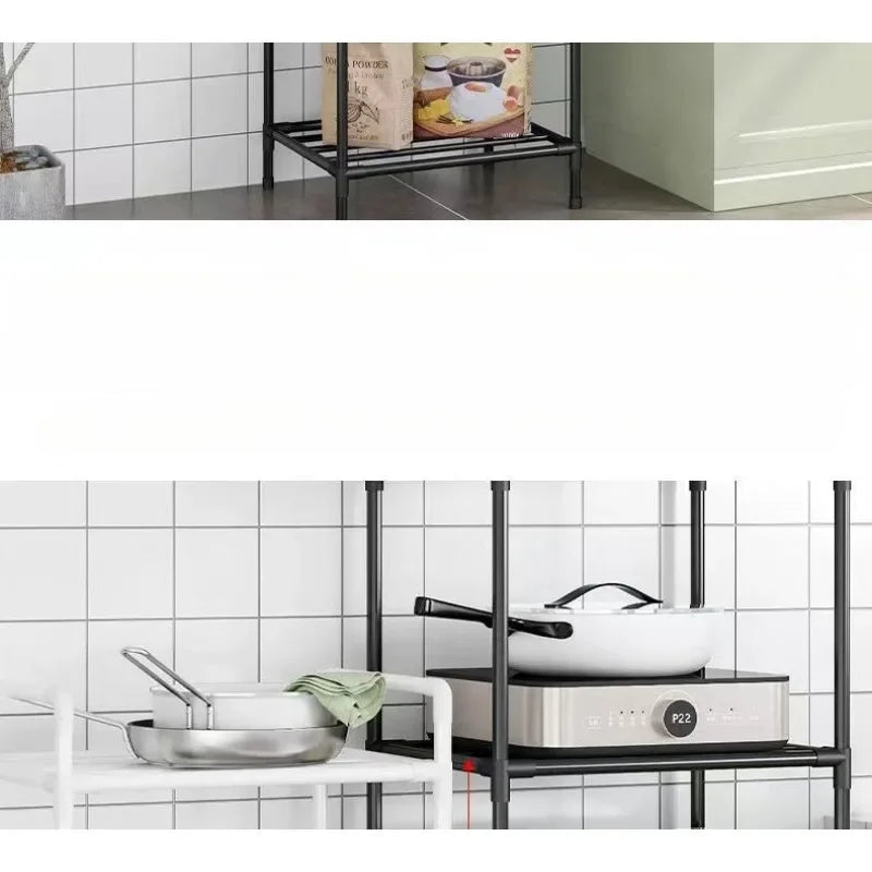Kitchen Storage Rack Multilayer No Drill Rolling Shelf for Pots Microwave Oven Vegetables Organizer