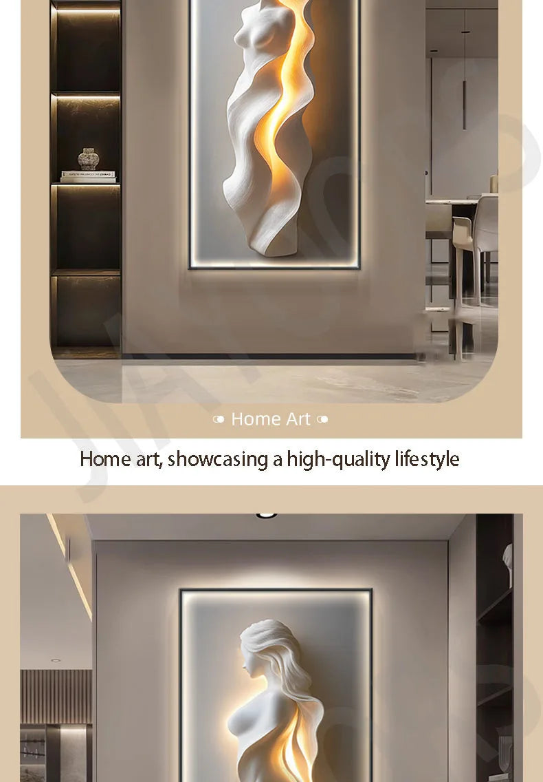 Modern Light Luxury Entrance Door Decoration Painting, Simple Abstract Corridor Hanging Painting Wall Lamp Painting Led Lights