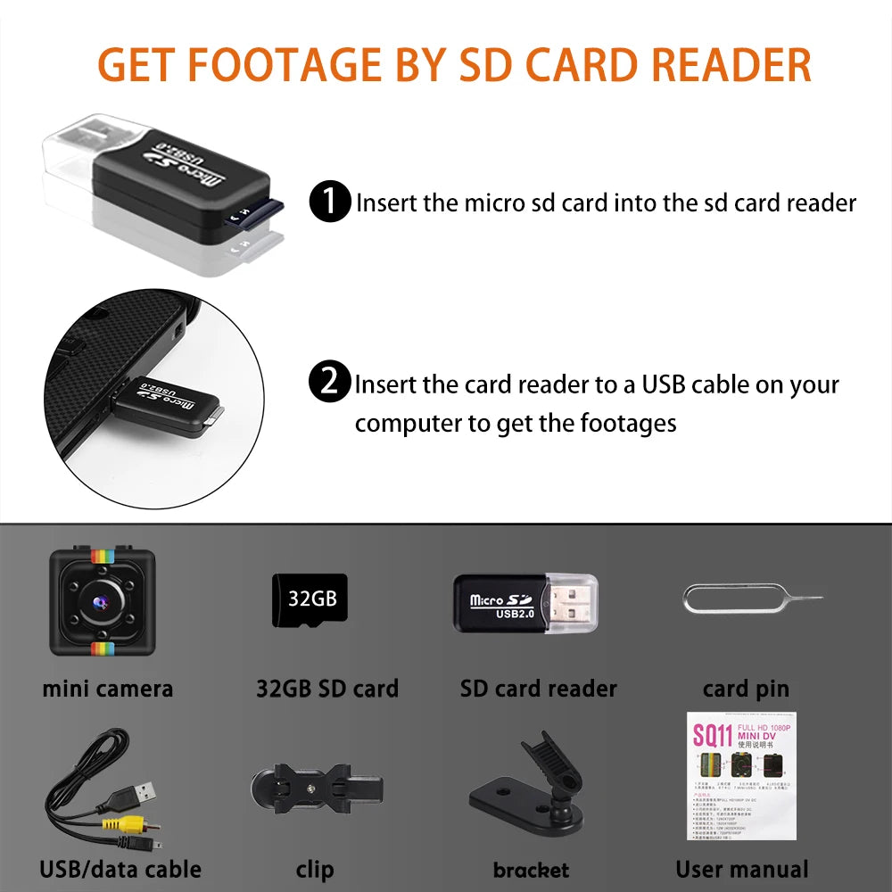 FHD Mini Camera 1080P Portable Small Nanny Cam With 32GB Memory Card DV Recorder Security Camera with Motion Detection For Home