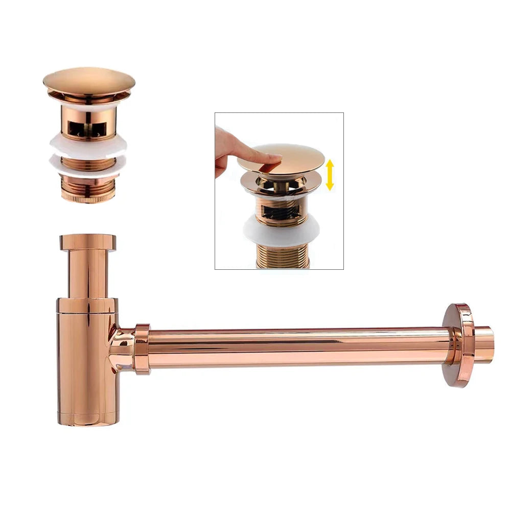 Rose Bathroom Siphon Drainer Sink Bottle Trap Modern Pop Up Filter Fixture Waste Stopper Set Washbasin Hose Accessory Renovation