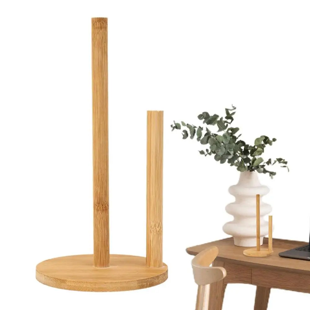 Wood Paper Towel Holder Kitchen Roll Paper Towel Holder Bathroom Tissue Vertical Stand Anti-Skid Base Paper Towel Storage Holder