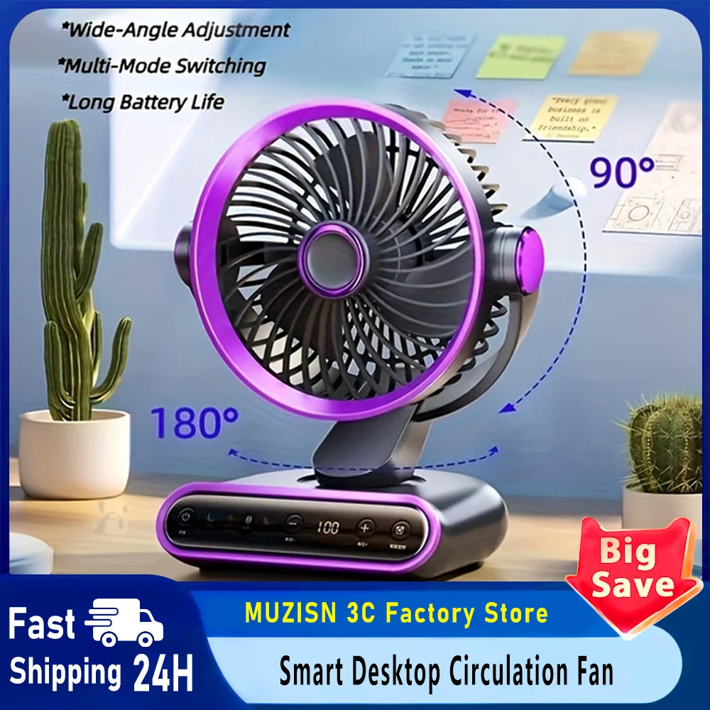 Air Circulation Fan Desktop Portable Rechargeable Fan AI Smart 100 Speed Stepless Quiet Brushless Motor Type-C Baby Sleep Wind
