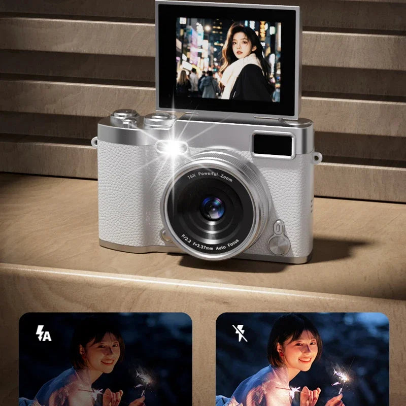 4K Flip Screen CCD Digital Camera 16X Zoom 1080P HD Vlogging Camera Travel Portable Digital Camera with Autofocus Beauty Filter