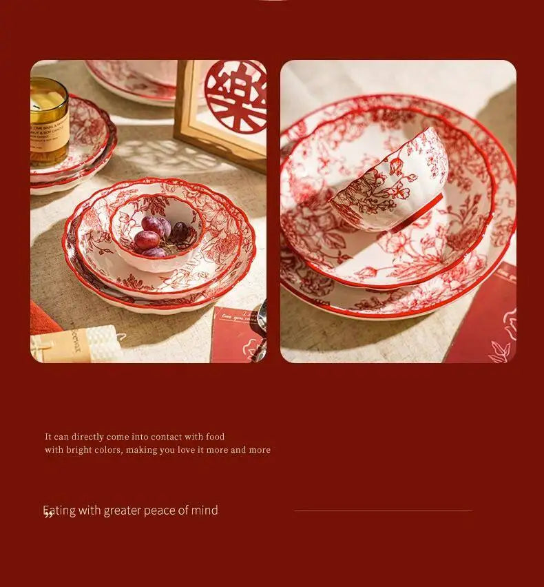 Modern Red Dinner Set Plates Luxury Designer Italian Round Plates Dinner Sets Ceramic Elegant Aparelho De Jantar Kitchen Dishes