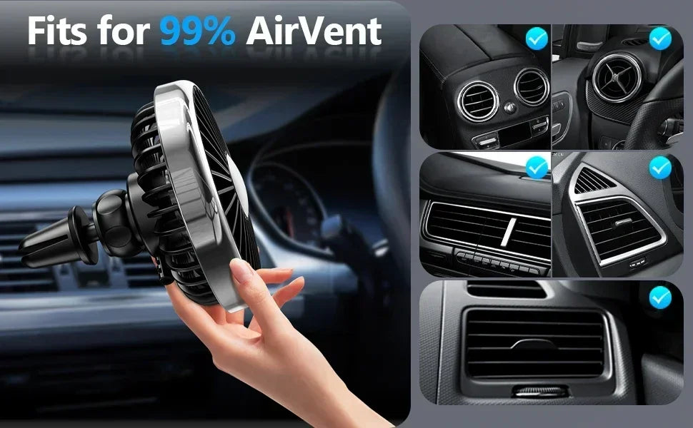 Car Air Vent Fan with Colorful Breathing Light USB Powered 3 Speed Wind Cooling Fan 360° Rotatable Quiet Fan Car AC Fans