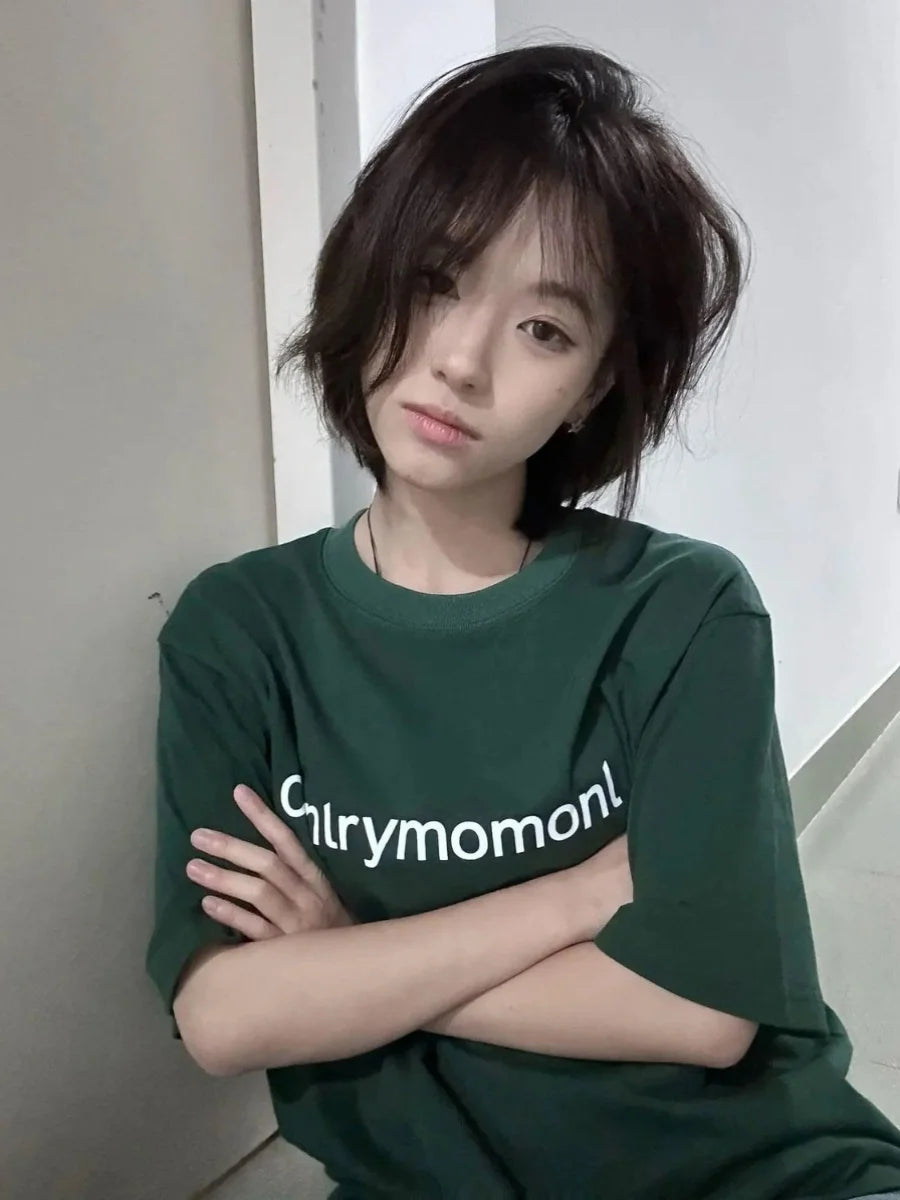 Loose Fit Women's Cotton T-Shirt Short Sleeve Green Color Casual Style round Neck Design Breathable Comfortable Summer Top