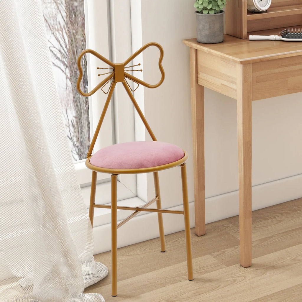Butterfly Bow Tie Vanity Chair Modern Vanity Stool Velvet Cushion Makeup Chair Metal Frame Butterfly Backrest Chair Dining Chair