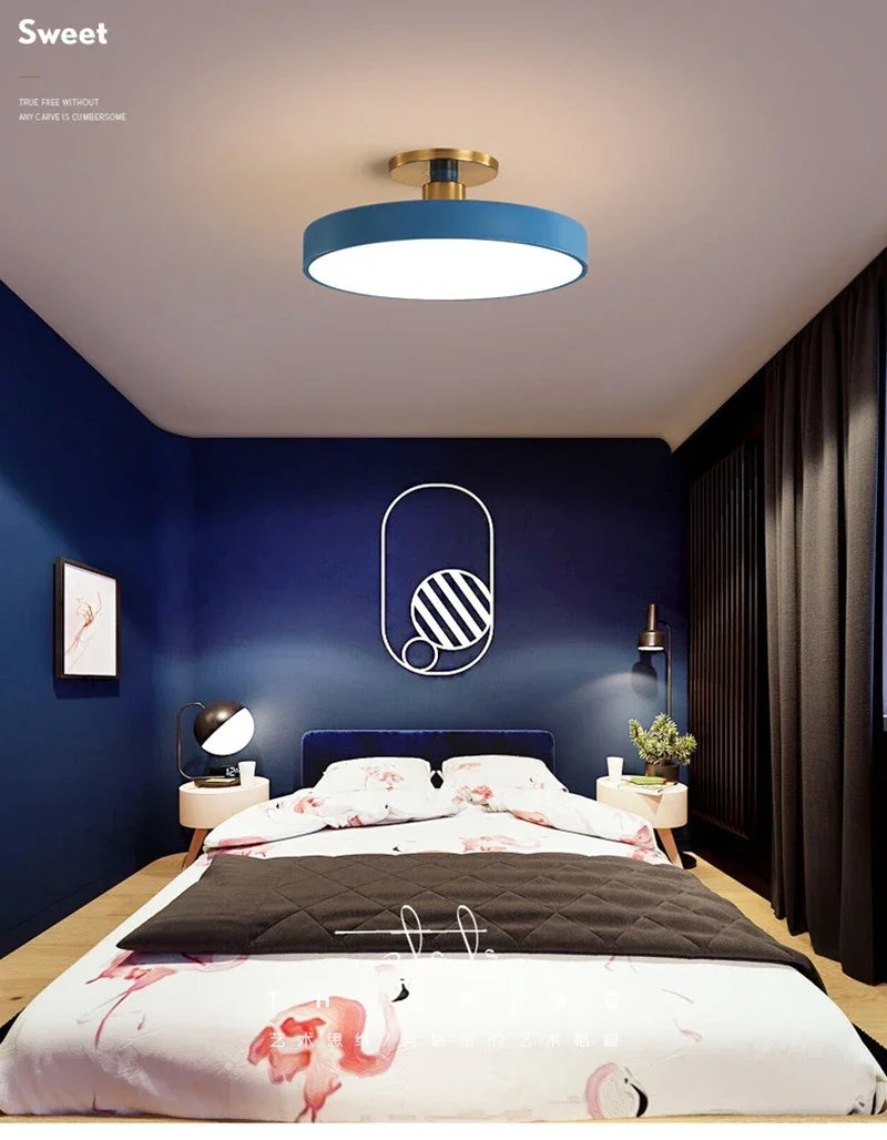 Modern Macaron LED Ceiling Light Simple Circular Dimmable Pendant Light Living Room Bedroom Study Nordic Decorative Lighting