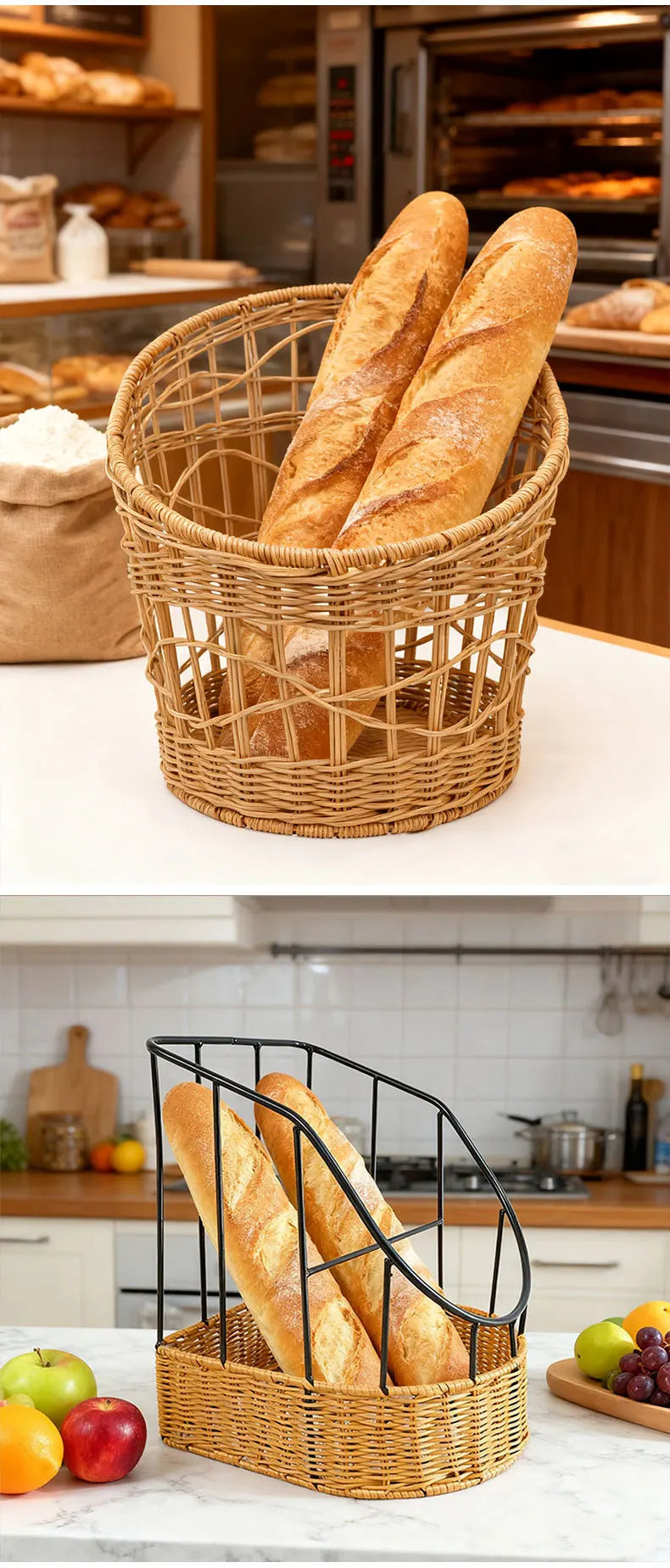 Anti-rust Iron Basket Woven Baguette Basket Cake Shop European Rattan Baking Baskets Baguette  Organizador Organizer Органайзери