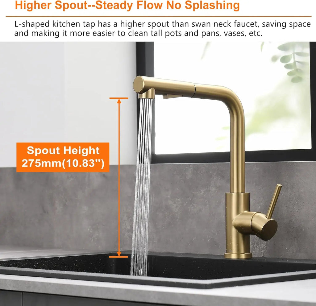 Stainless Steel Kitchen Sink Faucet Pull Out Sprayer Hot Cold Water Mixer Tap Deck Mounted Single Hole Modern Kitchen Tap