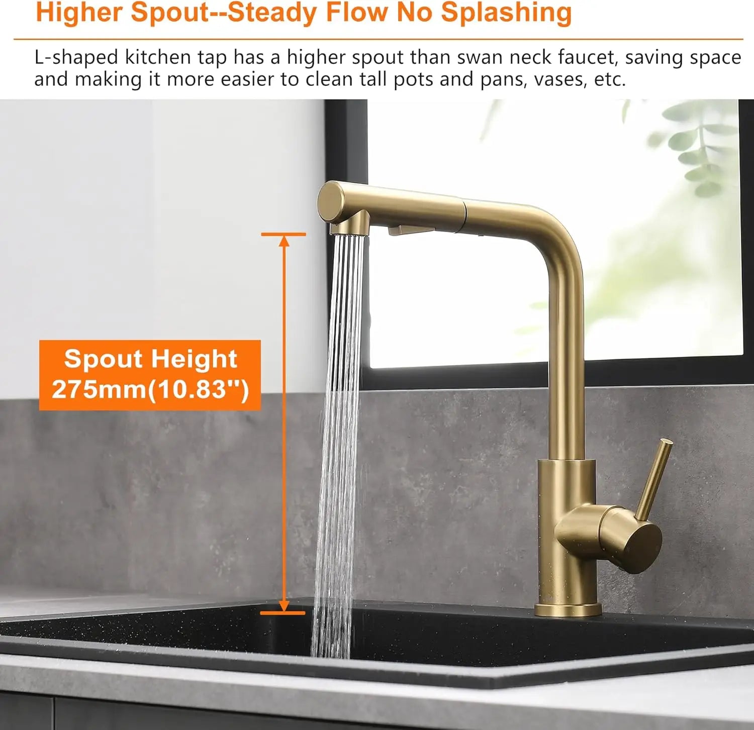 Stainless Steel Kitchen Sink Faucet Pull Out Sprayer Hot Cold Water Mixer Tap Deck Mounted Single Hole Modern Kitchen Tap
