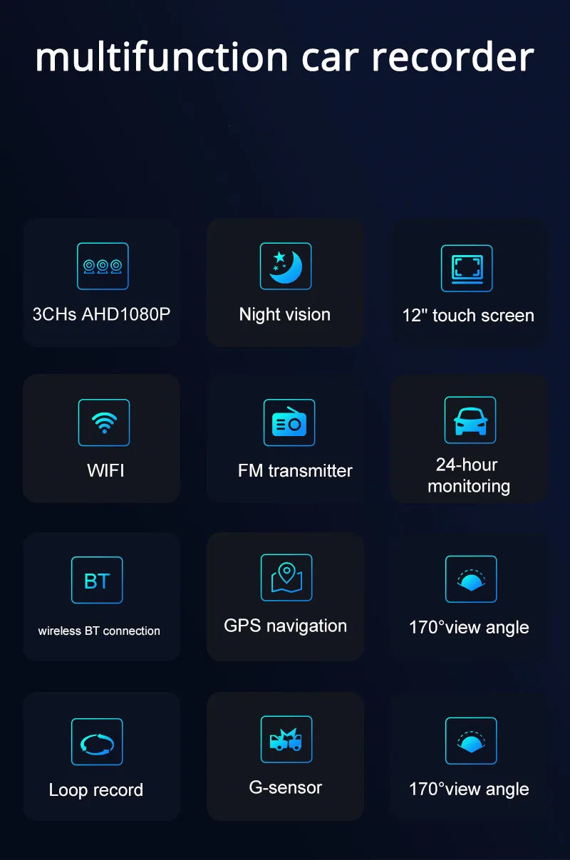 3 Cameras Dash Cam Car Play & Android Auto 2.5k 2560*1440P Rearview Mirror Video Recording WIFI Loop Record Phone APP Car DVR