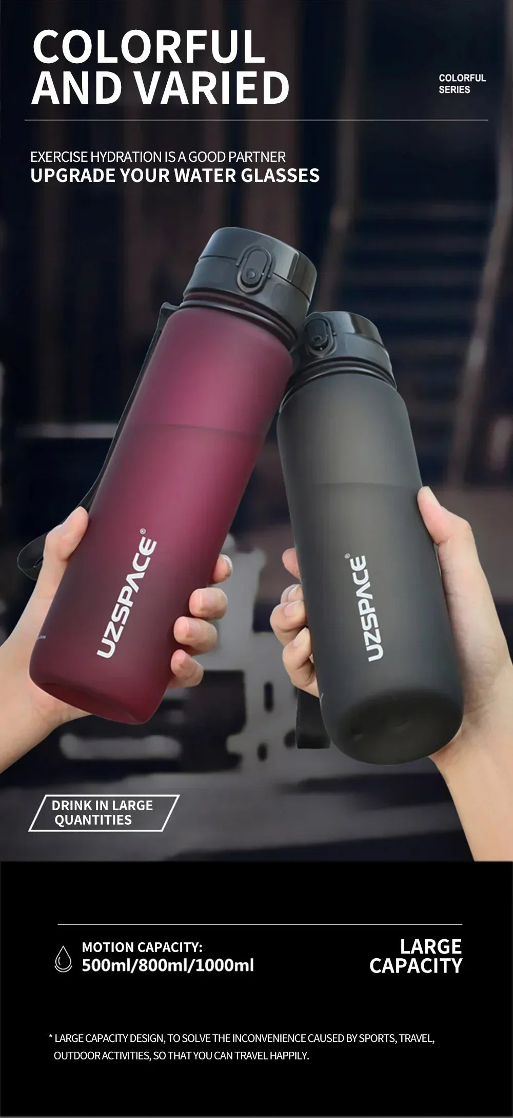 High Quality Water Bottle 500ML 1000ML BPA Free Leak Proof Portable for Adult Children Sports Gym Eco Friendly Drink Bottles