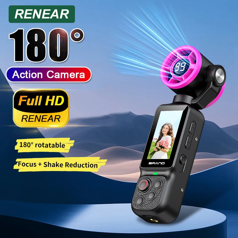 HD 2 in 1 Action Camera with 5 Speed High Speed Cooling Fan Video Recorder For Vlog YouTube Outdoor Shooting Handheld Action Cam