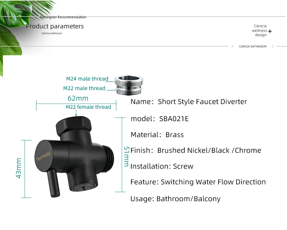 Ciencia Brass Faucet Diverter Valve Kitchen Sink Faucet Valve Splitter with Aerator Sink Hose Connector M22 to M24