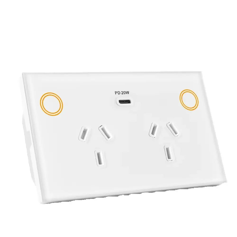 Customize Standard Wifi 2.4G 2400W Tempered Glass Panel Tuya App Smart Dual Power Point GPO Wall Socket