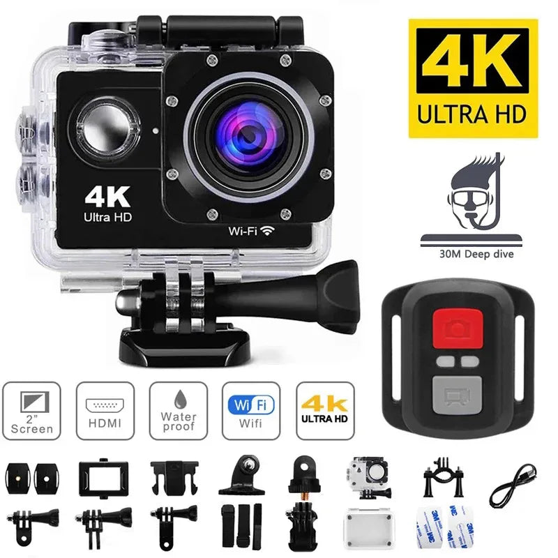 2.0" Action Camera Ultra HD 4K 30FPS WiFi Underwater Cameras Waterproof Helmet Bicycle Video Recording Cameras Outdoor Sport Cam