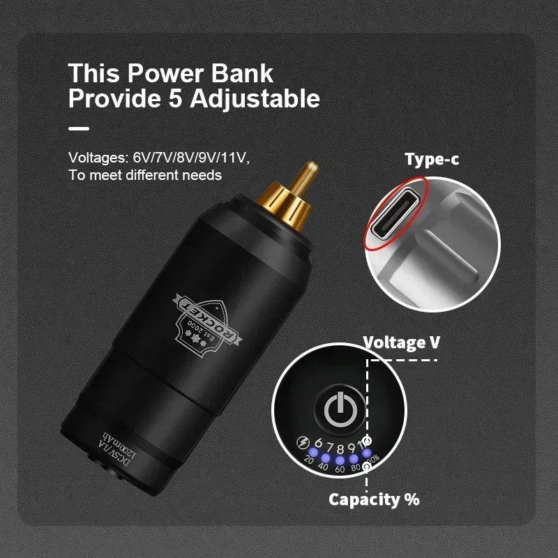 2024 Original Mini Rocket Tattoo Machine Set Japan Motor Wireless Tattoo Power Supply RCA Interface  Rotary Tattoo Pen Kit
