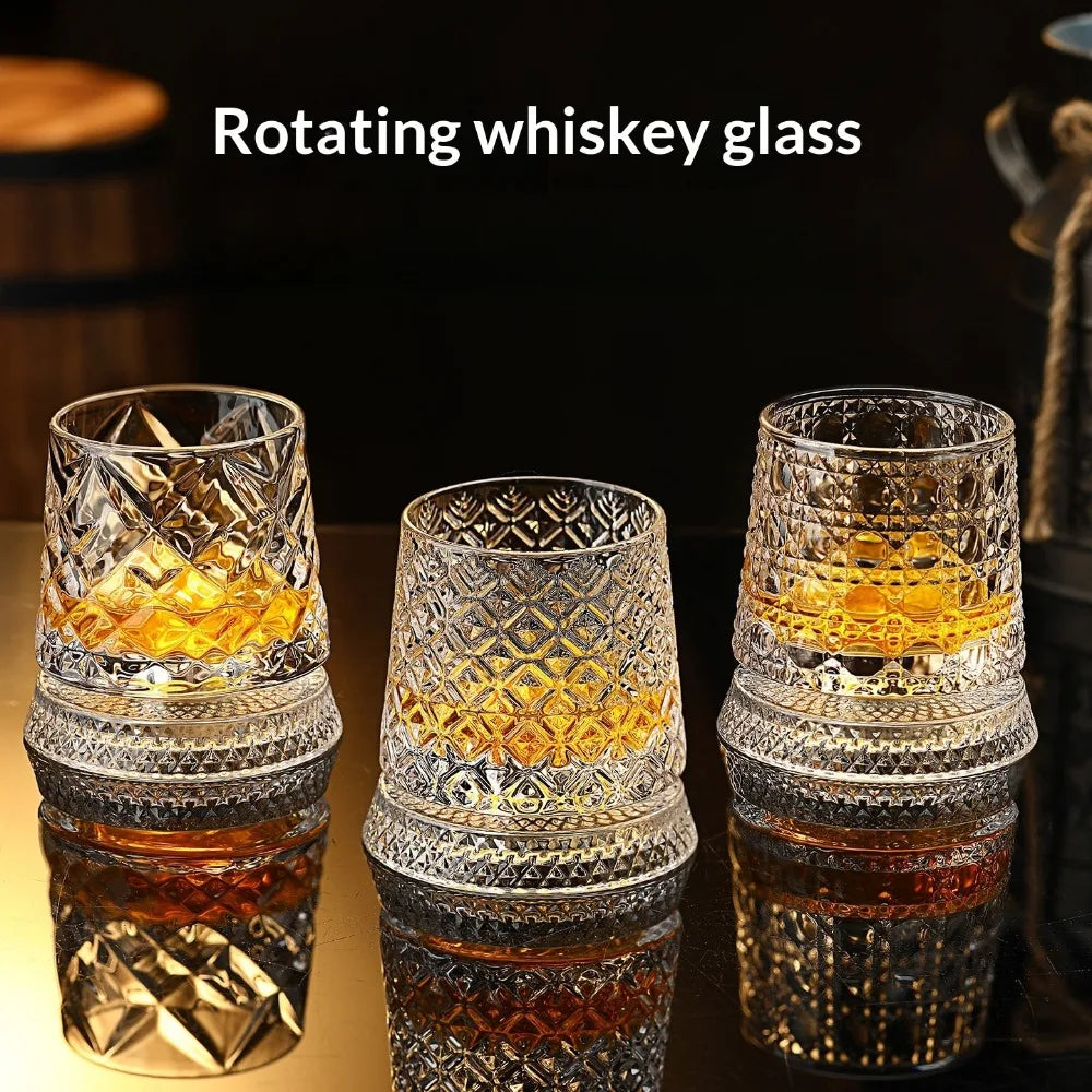 Tumbler Whiskey Glass with Base Crystal Whiskey Glasses Rotating Spinning Wine Brandy Glass Cup Drinkware for Bar Home