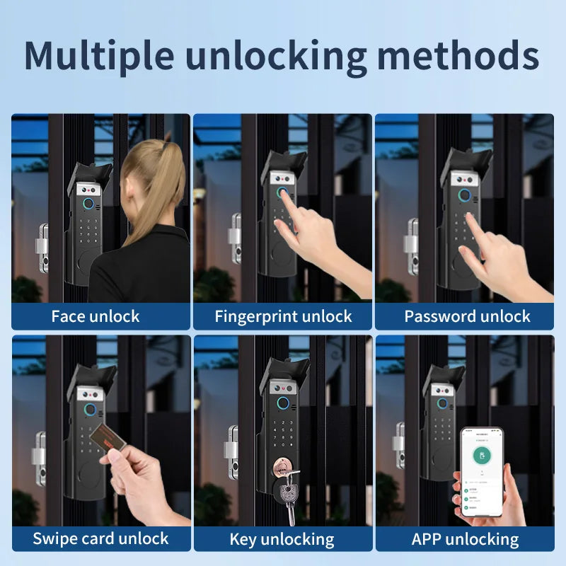 Tuya Wifi Video Intercom Doorbell Waterproof Double-sided Fingerprint Rim Lock Remote App Electronic Face Recognition Smart Lock