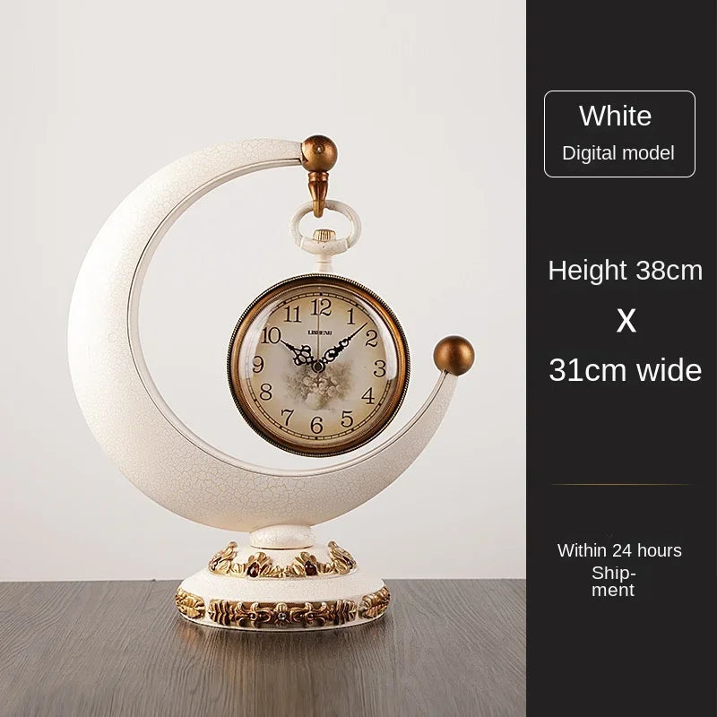 Luxury Mechanical Table Clock Silent Watch Desk Clock Living Room Desktop Retro Moon Table Decoration & Accessories Gift