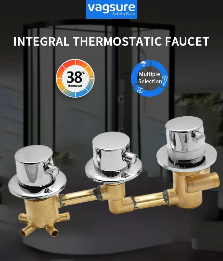 New Triple Handle Thermostatic Brass Shower Faucet Shower Room Auto Thermostatic Control Valve Mixer Tap  2/3/4/5 Way Diverter