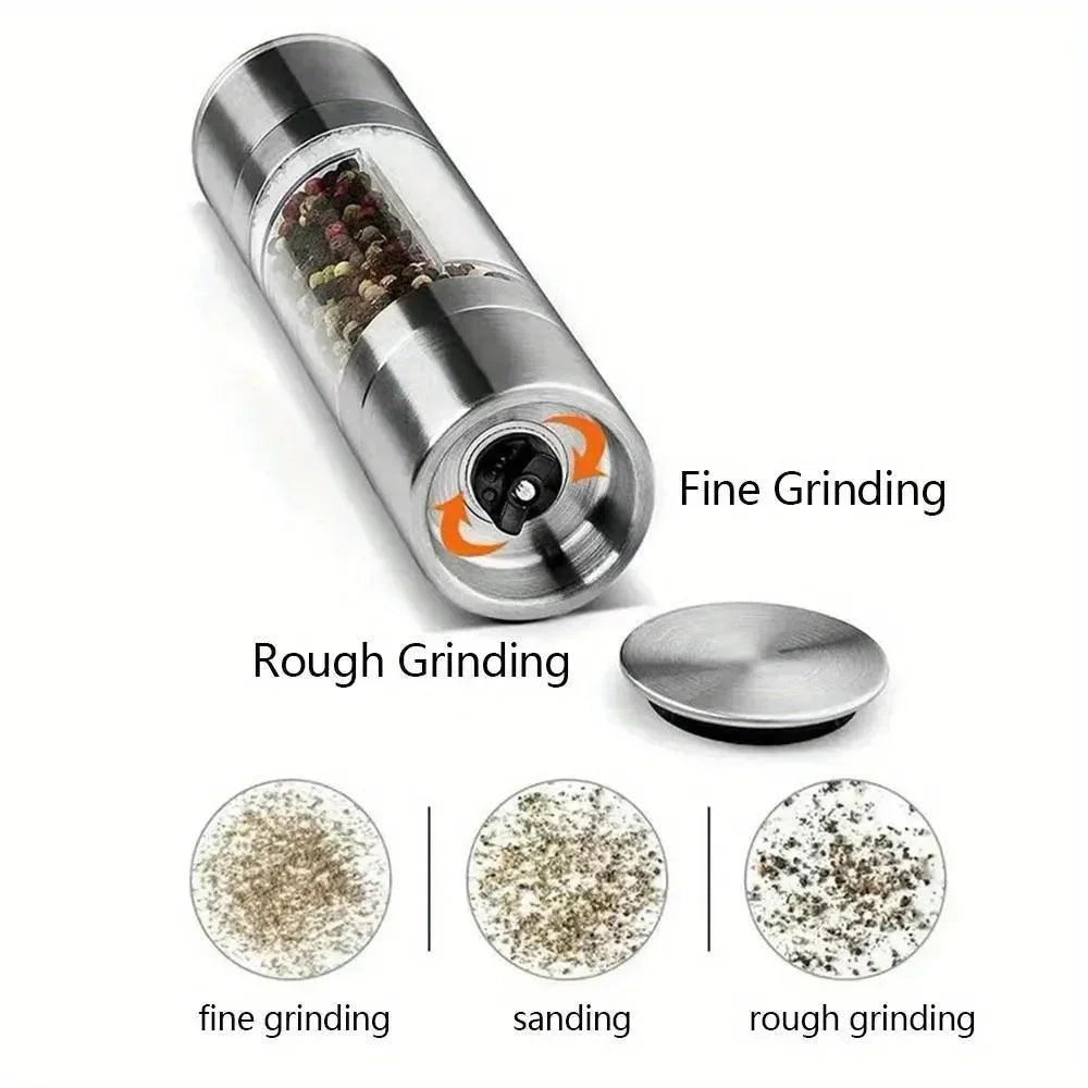 Double Head Pepper Grinder Stainless Steel Spice Bottle Pepper Mill Manual Spice Grinder Mill Household Kitchen Gadgets