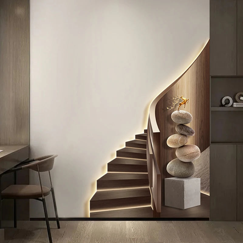 Modern light luxury entrance foyer light painting, stairway-shaped mural, spatial extension effect hanging painting, LED ambient
