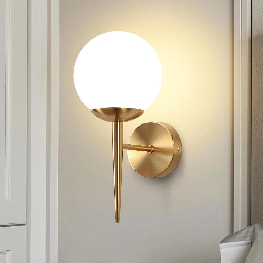 Modern Led Wall Lamps Indoor Golden Wall Lights with Milky PVC Round Ball Bedside Wall Lights Double G9 Bulbs with Light Bulb