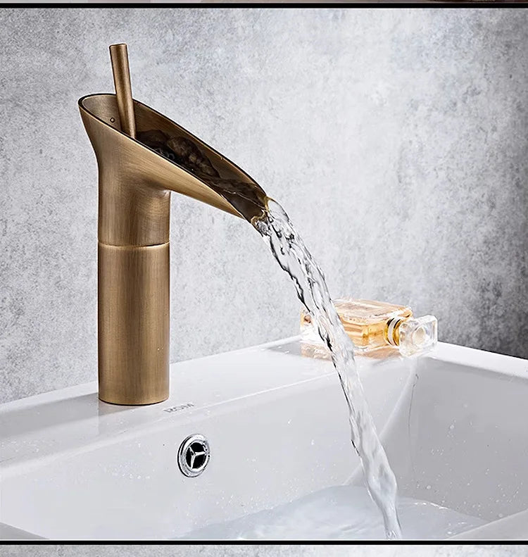 Excellent Single Lever Waterfall Basin Faucet Bathroom Faucet Brass Antique Hot and Cold bathroom Sink Mixer Wine Glass Style Ta