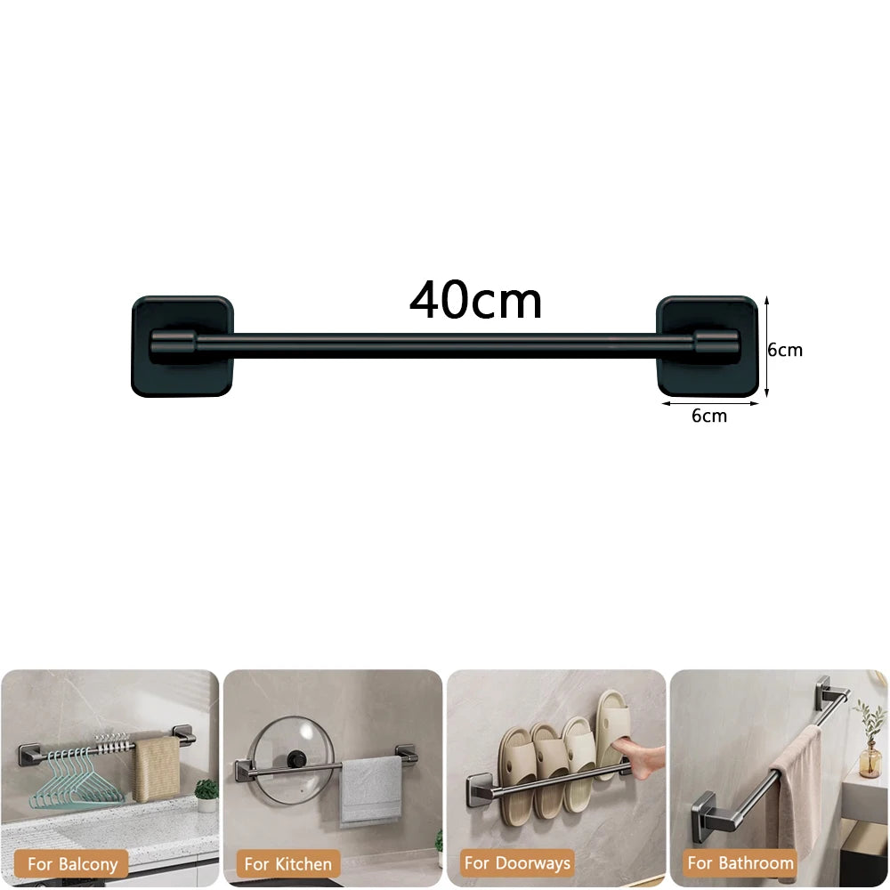 30/40/50/60cm Towel Bar Bathroom Nail-free Towel Rack Grey White Wall Mounted Bath Towel Rack Kitchen Pot Cover Rack Shoe Racks