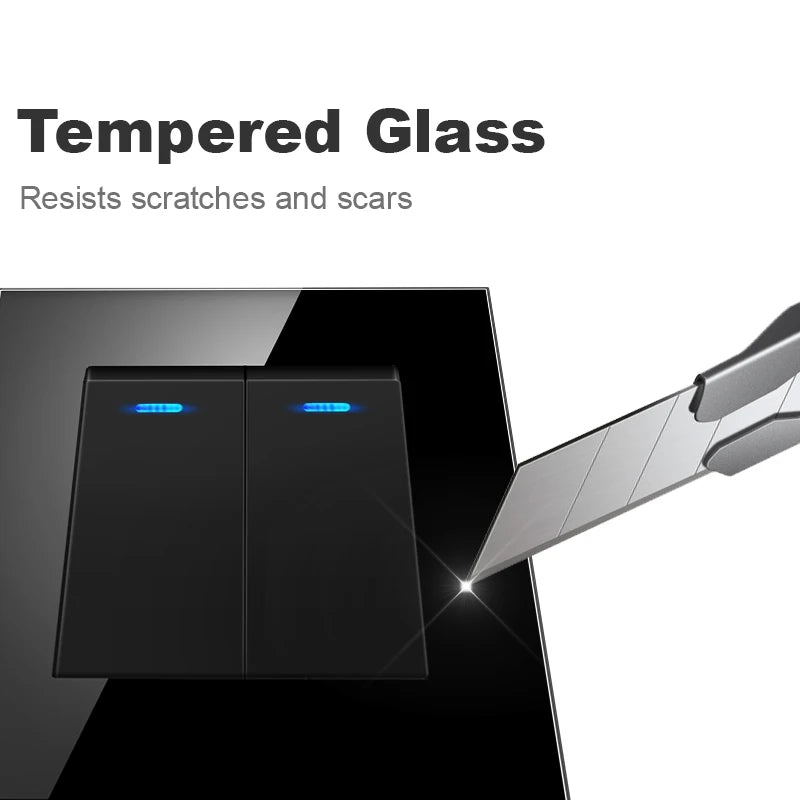 NYWP Luxury Crystal Tempered Glass Panel 1 Gang 2 Way Light Switch On / Off Wall Switch With LED Indicator 16A AC 250V
