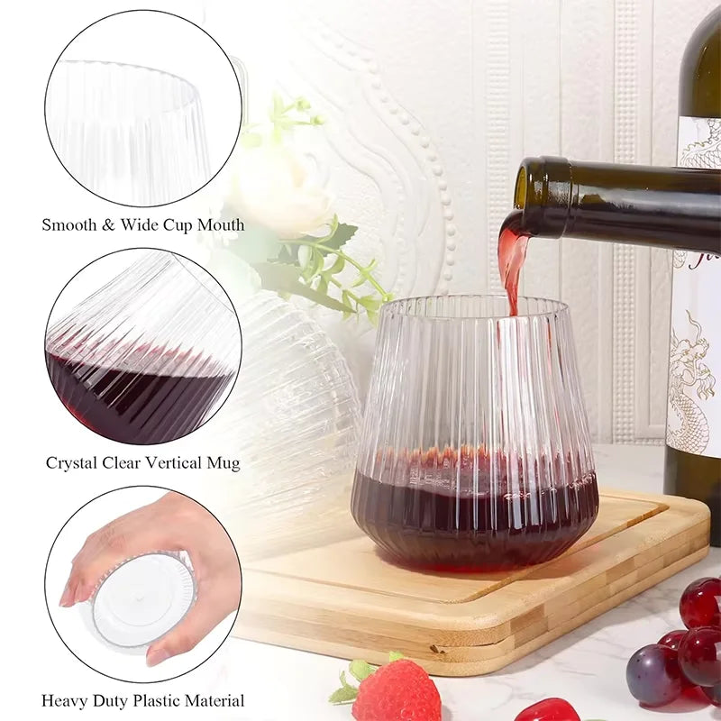 24 Pack Plastic Ribbed Wine Glasses 14Oz Origami Disposable Wine Glasses Unbreakable Clear Plastic Cocktail Glasses  Wine Cups