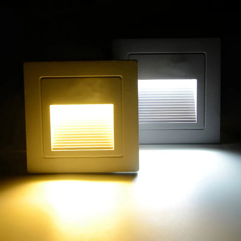 Outdoor Step Lighting 3W LED Embedded Wall Lamps Waterproof Outside Night Footlight+Bottom Box for Stairway Balcony Garden Porch