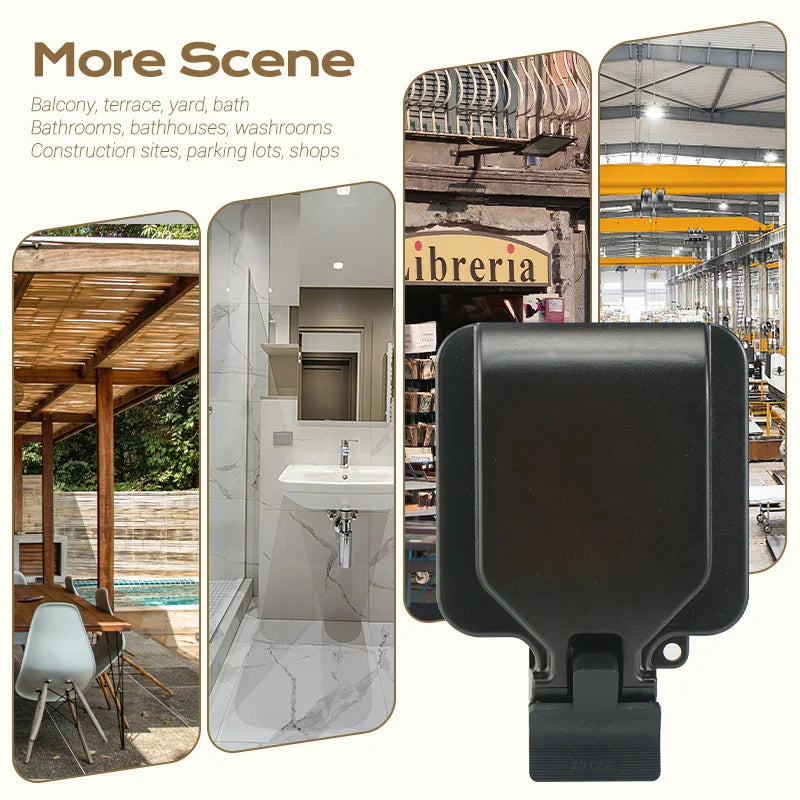 Avoir IP66 Wall Waterproof Socket Single Box Electric Outlet EU French UK Universal Standard Power Plug Outdoor Dustproof Black