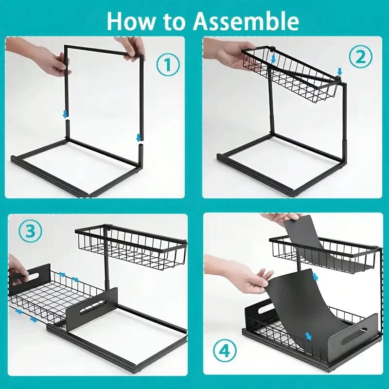 Under Sink Organizer Rack 2 Tier Under Sliding Cabinet Basket Organizer Drawer , Multi-Purpose Under Sink Storage For Kitchen