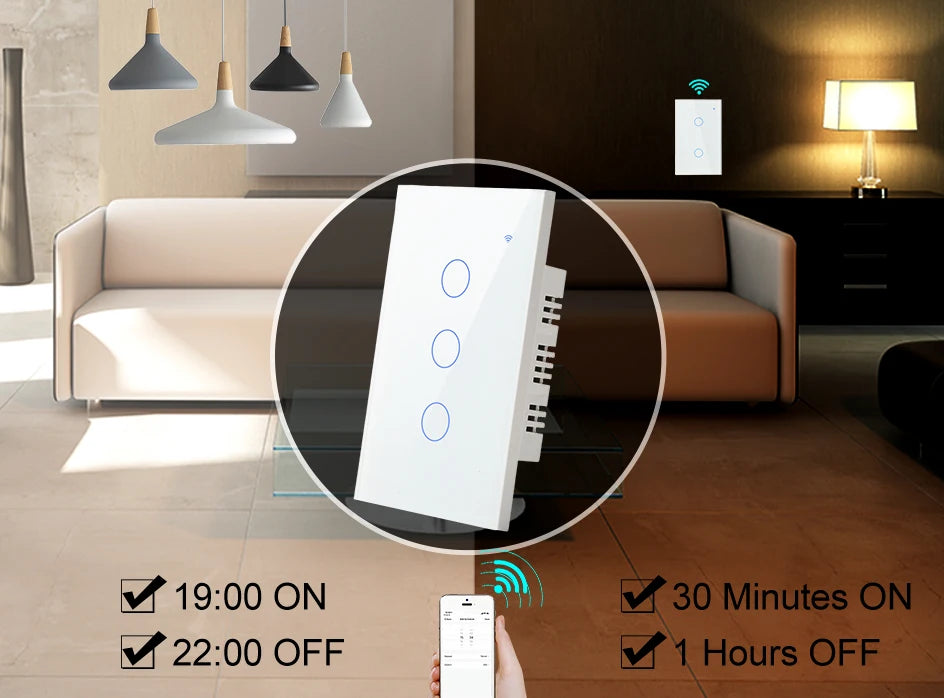 2 3 4 Gang 2 3 Way US Tuya Smart Wall Touch Light Switch for LED with No Neutral WiFi Glass Australia Brazil Android RoHS Alexa