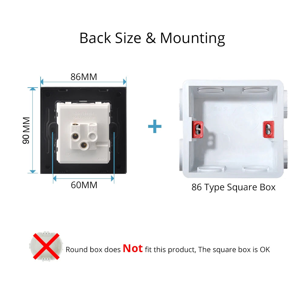 Wallpad 1 2 3 4 Gang Wall Light Switch 1 2 Way Black Glass Impulse Momentary Switch LED Indicator