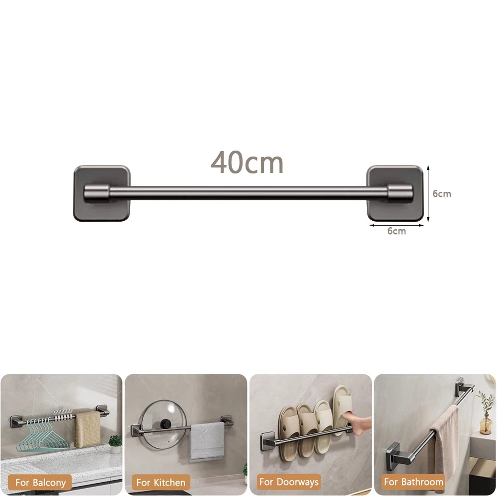 30/40/50/60cm Towel Bar Bathroom Nail-free Towel Rack Grey White Wall Mounted Bath Towel Rack Kitchen Pot Cover Rack Shoe Racks